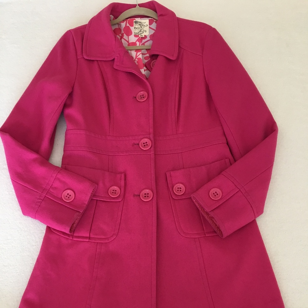 Tulle XL coat buttons pockets hot pink wool